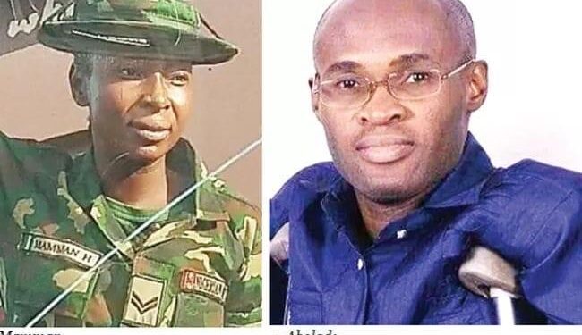Female soldier slaps man on crutches for scolding her child