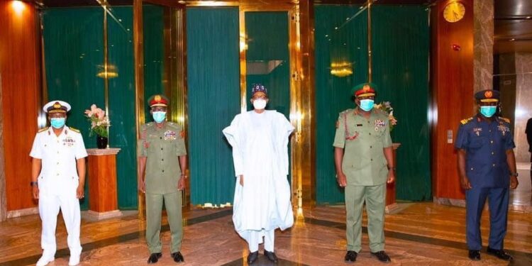 “We’re in a state of emergency. Be patriotic, serve the country well, as your loyalty is to the country” – Buhari to New Service Chiefs