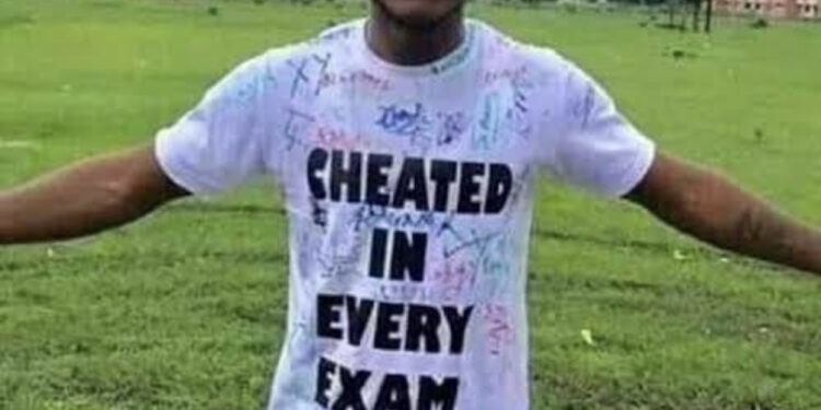 Again, final year student rocks “Cheated in Every Exam” T-shirt (See photo)
