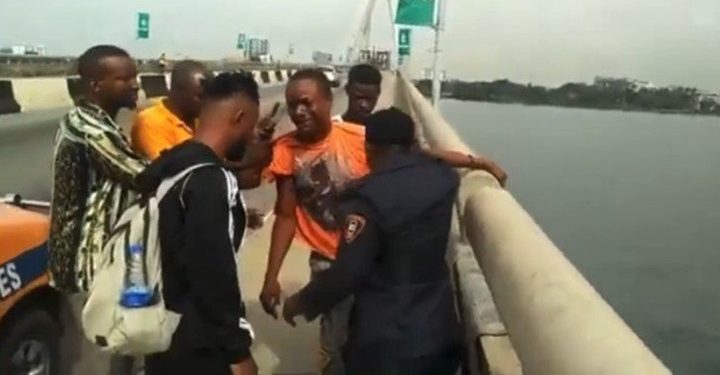 Young Man Burst Into Tears After Being Stopped From Committing Suicided On Lekki Bridge [VIDEO]