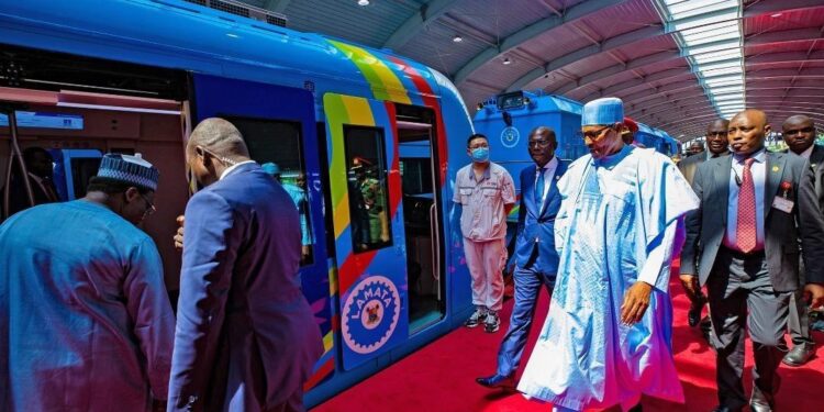 President Buhari Inaugurates Lagos Blue Rail Line, Takes Train Ride [PHOTOS]