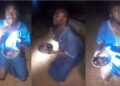 Reactions As Vigilante Forces Suspected Yahoo Boy To Eat Bowl Of Sacrifice He Was Caught With [See Video]