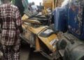 Truck Crushes Keke, Damages Car In Lagos [PHOTOS]