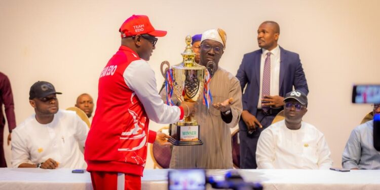 NDDC Games: Okpebholo Receives Champions Trophy, Promises Bigger Investment in Sports
